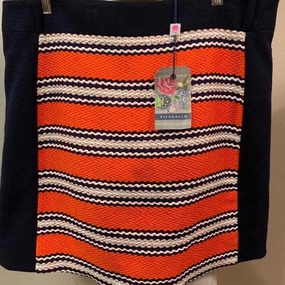 VILAGALLO Mini Skirt Navy, Red And Silver Size 42 US 10, Nwt - Picture 2 of 13